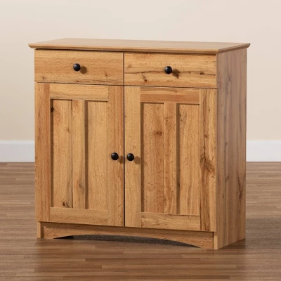 Lauren Wood 2 Door Buffet Kitchen Cabinet Oak Brown/Black - Baxton Studio 4 Lauren Wood 2 Door Buffet Kitchen Cabinet Oak Brown/Black - Baxton Studio - Image 4