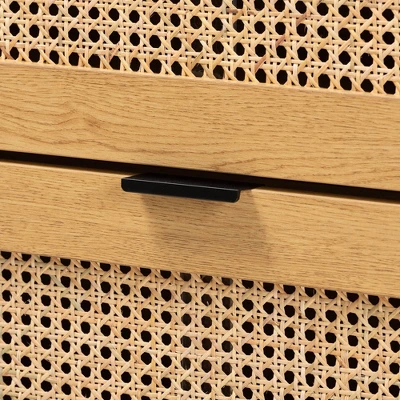Sawyer Wood And Metal 3 Drawer Storage Cabinet With Natural Rattan Oak Brown/Black - Baxton Studio 5 Sawyer Wood And Metal 3 Drawer Storage Cabinet With Natural Rattan Oak Brown/Black - Baxton Studio - Image 5