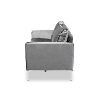 Baxton Studio Clara Velvet Fabric Upholstered 3 Seater Sofa Gray - BaxtonStudio 7 Baxton Studio Clara Velvet Fabric Upholstered 3 Seater Sofa Gray - BaxtonStudio - Image 7