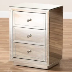Baxton Studio Lina Mirrored 3 Drawer Nightstand Bedside Table Silver - BaxtonStudio -Urban Dwell Gear Outlet Store GUEST bf65e77f 3d8e 410b 9b4c 6e5a792a1840