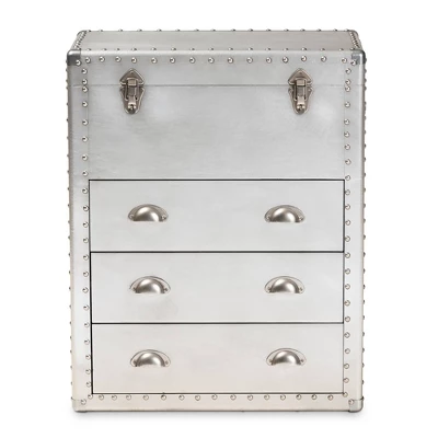 Serge Metal 3 Drawer Accent Storage Chest Silver - Baxton Studio 2 Serge Metal 3 Drawer Accent Storage Chest Silver - Baxton Studio - Image 2