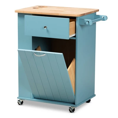 Liona Sky Wood Kitchen Storage Cart Blue/Natural - Baxton Studio 1 Liona Sky Wood Kitchen Storage Cart Blue/Natural - Baxton Studio