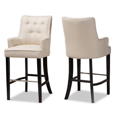 2pc Aldon Upholstered And Wood Bar Stool Set - Baxton Studio 8 2pc Aldon Upholstered And Wood Bar Stool Set - Baxton Studio - Image 8