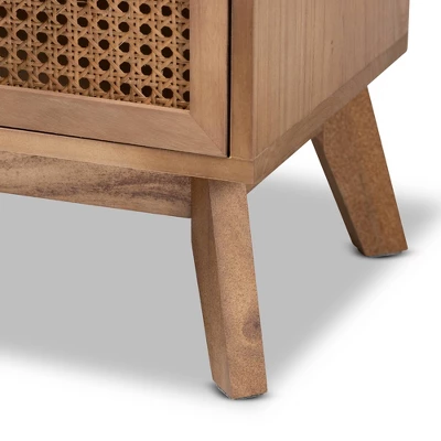 Baden Wood With Rattan 3 Drawer Nightstand Walnut Brown - Baxton Studio 8 Baden Wood With Rattan 3 Drawer Nightstand Walnut Brown - Baxton Studio - Image 8