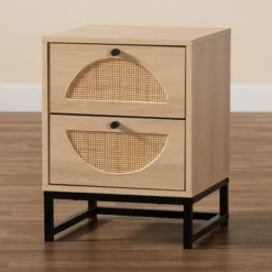 Ardon Bohemian Wood And Metal 1 Drawer Nightstand With Rattan Light Brown/Black - Baxton Studio -Urban Dwell Gear Outlet Store GUEST c14793fe 5aeb 4175 aea6 57b1d2b08968