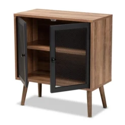 Yuna Natural Brown Wood And Metal 2 Door Storage Cabinet Natural Brown/Black - Baxton Studio