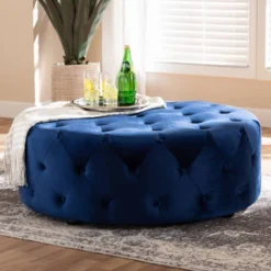 Cardiff Velvet Fabric Upholstered Button Tufted Cocktail Ottoman Blue - Baxton Studio -Urban Dwell Gear Outlet Store GUEST c25dcfa1 01da 4e87 8105 b14ffbecc1d9