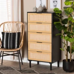 Maureen Wood And Rattan 5 Drawer Storage Chest Espresso/Natural Brown - Baxton Studio -Urban Dwell Gear Outlet Store GUEST c57b0acc a88e 4495 94f5 66299276ace8