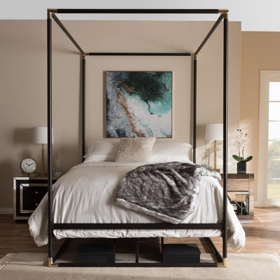 Queen Eva Vintage Industrial Finished Metal Canopy Bed Black - Baxton Studio 6 Queen Eva Vintage Industrial Finished Metal Canopy Bed Black - Baxton Studio - Image 6