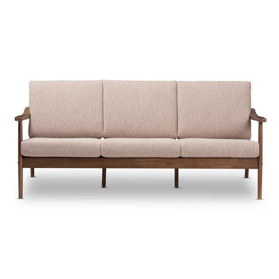Venza Mid-Modern Walnut Wood Fabric Upholstered 3 Seater Sofa Light Brown - Baxton Studio 1 Venza Mid-Modern Walnut Wood Fabric Upholstered 3 Seater Sofa Light Brown - Baxton Studio