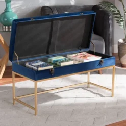 Aliana Metal Large Ottoman Navy Blue/Gold - Baxton Studio -Urban Dwell Gear Outlet Store GUEST c6724e80 cc51 4033 bde8 4ba515eeba2a