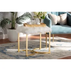 Gwyn Glam And Luxe Faux Fur Upholstered And Metal Ottoman White/Gold - Baxton Studio -Urban Dwell Gear Outlet Store GUEST c7b637fa 7cf2 406b 9658 8dcceaa48bc3