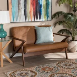 Bianca Wood And Tan Faux Leather Loveseat Tan/Walnut Brown - Baxton Studio -Urban Dwell Gear Outlet Store GUEST c8bf768d 20dc 4d37 8fce 628d006fc1f0