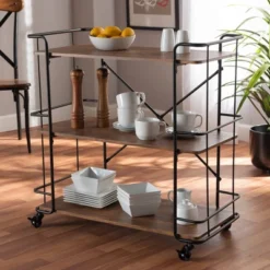 Neal Metal And Wood Kitchen Serving Cart Walnut/Black - Baxton Studio -Urban Dwell Gear Outlet Store GUEST c8f0fbf3 aaf7 49d1 88b7 de3907b863d8