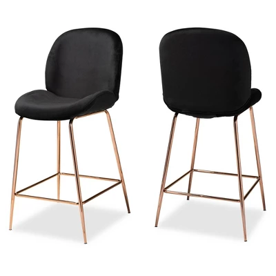 2pc Lander Velvet Fabric Upholstered Metal Counter Stool Set - Baxton Studio 9 2pc Lander Velvet Fabric Upholstered Metal Counter Stool Set - Baxton Studio - Image 9