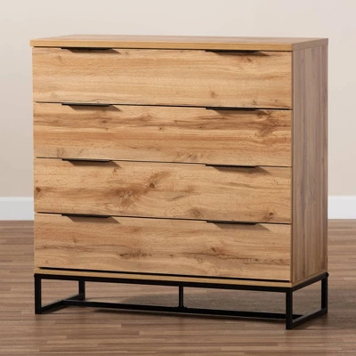 Reid Wood And Metal 4 Drawer Dresser Oak/Black - Baxton Studio 8 Reid Wood And Metal 4 Drawer Dresser Oak/Black - Baxton Studio - Image 8