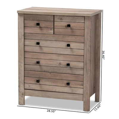 Derek Natural Wood 5 Drawer Chest Brown - Baxton Studio 8 Derek Natural Wood 5 Drawer Chest Brown - Baxton Studio - Image 8