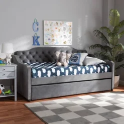 Freda Velvet Fabric Upholstered Button Tufted Daybed With Trundle - Baxton Studio -Urban Dwell Gear Outlet Store GUEST cbd04c11 95a1 4c6e 91dc 0d775635f0a3