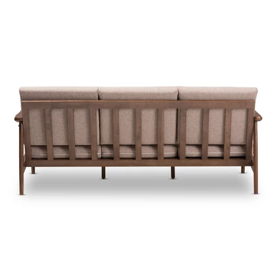 Venza Mid-Modern Walnut Wood Fabric Upholstered 3 Seater Sofa Light Brown - Baxton Studio 3 Venza Mid-Modern Walnut Wood Fabric Upholstered 3 Seater Sofa Light Brown - Baxton Studio - Image 3