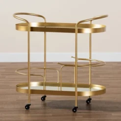 Kamal Glam Brushed Metal And Mirrored Glass 2 Tier Mobile Wine Bar Cart Gold - Baxton Studio -Urban Dwell Gear Outlet Store GUEST cec5221e 8a4a 40ff bd36 045de721c876