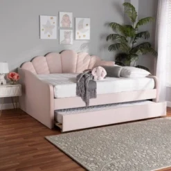 Queen Timila Velvet Fabric Upholstered Daybed With Trundle Light Pink - Baxton Studio -Urban Dwell Gear Outlet Store GUEST cf273cbe 4055 422f 97b9 92c176f667f6