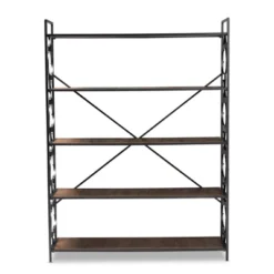 65" 5 Shelf Mirna Iron & Natural Oak Wood Quatrefoil Accent Bookshelf Brown/Black - Baxton Studio -Urban Dwell Gear Outlet Store GUEST cfabb5e0 72ee 4eef 867c 19878e994bb9