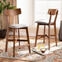 2pc Cameron Fabric Wood Counter Height Barstools Gray/Brown - Baxton Studio -Urban Dwell Gear Outlet Store GUEST d120cd69 abbf 4877 9a41 bc2d58d9545a