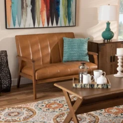 Nikko Mid-Century Faux Leather Upholstered Wood Loveseat Walnut/Brown - Baxton Studio 12 Nikko Mid-Century Faux Leather Upholstered Wood Loveseat Walnut/Brown - Baxton Studio -Urban Dwell Gear Outlet Store GUEST d1496ae9 9e7b 4c99 a39c b224c1b080f8