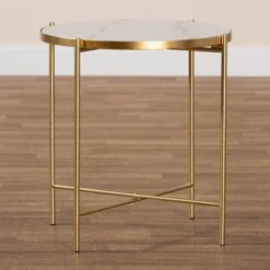 Maddock Metal End Table With Marble Tabletop White/Gold - Baxton Studio -Urban Dwell Gear Outlet Store GUEST d1ee6f48 eadb 4e6d a5e2 c0595866872a
