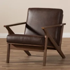 Bianca Mid Century Modern Walnut Wood Distressed Faux Leather Lounge Chair Dark Brown - Baxton Studio -Urban Dwell Gear Outlet Store GUEST d33031b1 13ae 485f bee1 9dfcf1659427
