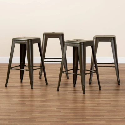 4pc Horton Gunmetal Metal Stackable Counter Stool Set Gray - Baxton Studio 6 4pc Horton Gunmetal Metal Stackable Counter Stool Set Gray - Baxton Studio - Image 6