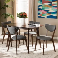 5pc Hadrea Mid Century Modern Walnut Finished Fabric Upholstered Dining Set Dark Gray - Baxton Studio -Urban Dwell Gear Outlet Store GUEST d501c140 0cb4 4854 97e5 940cff9455e1