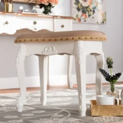 Gabrielle Velvet Fabric Upholstered Wood Vanity Ottoman Sand/White/Gold - Baxton Studio -Urban Dwell Gear Outlet Store GUEST d5733f60 eae5 470a 92f2 7f55a6f60c23