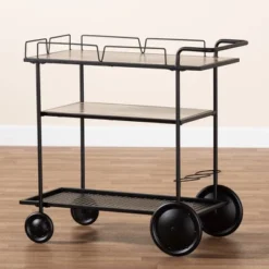 Huntley Wood And Metal Mobile Wine Cart Walnut Brown/Black - Baxton Studio -Urban Dwell Gear Outlet Store GUEST d5c2046e d583 4666 ba65 f6e21558650f