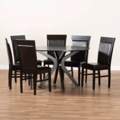 7pc Dining Set Wood And Jeane Faux Leather Upholstered Dark Brown/Espresso Brown - Baxton Studio 13 7pc Dining Set Wood And Jeane Faux Leather Upholstered Dark Brown/Espresso Brown - Baxton Studio -Urban Dwell Gear Outlet Store GUEST d6366ebb c50c 4050 ad0a b9a1b392cd0d