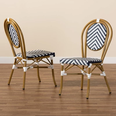 2pc Alaire Bamboo Style Stackable Bistro Dining Chair Set White/Blue/Brown - Baxton Studio 3 2pc Alaire Bamboo Style Stackable Bistro Dining Chair Set White/Blue/Brown - Baxton Studio - Image 3