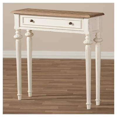 Marquetterie French Provincial Style Weathered Oak Wash And Distressed Wood Finish Two - Tone Console Table - White - Baxton Studio 3 Marquetterie French Provincial Style Weathered Oak Wash And Distressed Wood Finish Two - Tone Console Table - White - Baxton Studio - Image 3