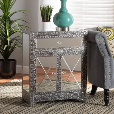 Wycliff Metal And Mirrored Glass 1 Drawer Sideboard Buffet Dark Gray/Silver - Baxton Studio 1 Wycliff Metal And Mirrored Glass 1 Drawer Sideboard Buffet Dark Gray/Silver - Baxton Studio