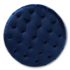 Cardiff Velvet Fabric Upholstered Button Tufted Cocktail Ottoman Blue - Baxton Studio