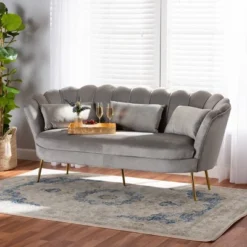 Genia Velvet Fabric Upholstered And Metal Sofa Gray/Gold - Baxton Studio 14 Genia Velvet Fabric Upholstered And Metal Sofa Gray/Gold - Baxton Studio -Urban Dwell Gear Outlet Store GUEST d8cecf5d ba12 4394 8c36 6bc4278e6ced