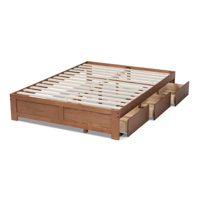 Wren 3 Drawer Storage Bed Frame Walnut - Baxton Studio 4 Wren 3 Drawer Storage Bed Frame Walnut - Baxton Studio - Image 4