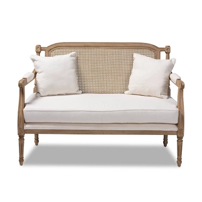Clemence Upholstered Whitewashed Wood Sofa Loveseat Ivory/Oak - Baxton Studio 9 Clemence Upholstered Whitewashed Wood Sofa Loveseat Ivory/Oak - Baxton Studio - Image 9