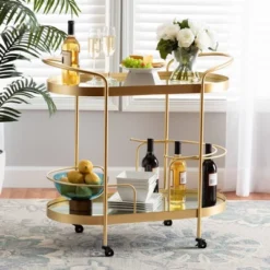 Kamal Glam Brushed Metal And Mirrored Glass 2 Tier Mobile Wine Bar Cart Gold - Baxton Studio -Urban Dwell Gear Outlet Store GUEST d97d153f 9a72 407e 8820 5274887d8b57