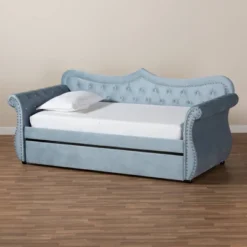 Twin Abbie Velvet Tufted Daybed With Trundle Light Blue - Baxton Studio -Urban Dwell Gear Outlet Store GUEST da1623e5 7c0e 4607 9057 5b0607e01a4e