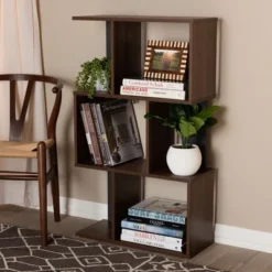40.2" Legende Finished Display Bookcase Brown/Dark Gray - Baxton Studio