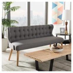 Melody Mid-Century Modern Fabric And Natural Wood Finishing 3 Seater Settee Bench Gray - Baxton Studio -Urban Dwell Gear Outlet Store GUEST dc7eea36 06d2 4c8a 8939 b60b573e3aa0