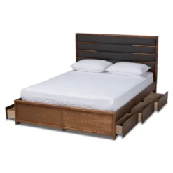 Elin Wood Platform Storage Bed With Drawers Dark Gray/Walnut - Baxton Studio