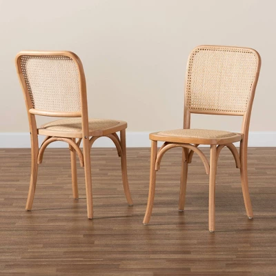 2pc Neah Woven Rattan And Wood Cane Dining Chair Set Brown - Baxton Studio 7 2pc Neah Woven Rattan And Wood Cane Dining Chair Set Brown - Baxton Studio - Image 7