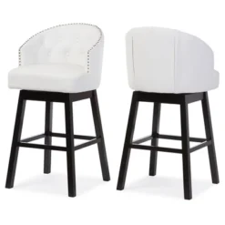 Set Of 2 Avril Modern And Contemporary Faux Leather Tufted Swivel Barstool With Nail Heads Trim - White - Baxton Studio
