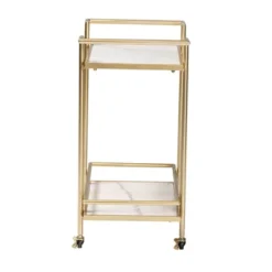 Louise Metal And Marble 2 Tier Wine Cart Gold/White Marble - Baxton Studio -Urban Dwell Gear Outlet Store GUEST ddc4acbd f531 4487 8e3c c6ff51af2288